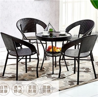 Ban công Wicker Ghế kết hợp Bàn và ghế Ba mảnh Nội thất mây ngoài trời Sân ngoài trời Sân vườn ngoài trời Giải trí Bàn cà phê nhỏ ghế cafe ngoài trời