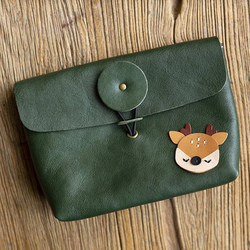 New top layer cowhide cartoon clutch bag leather multi-function large-capacity cosmetic storage bag cross-body mobile phone bag