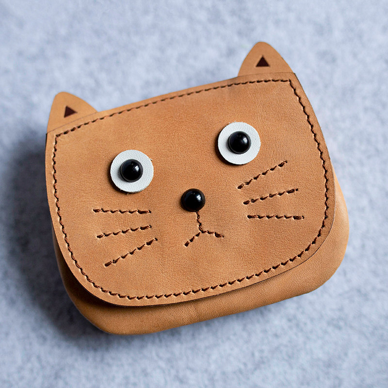New cartoon kitty styling zero wallet genuine leather cute and small short coin with zero money card documents containing bag