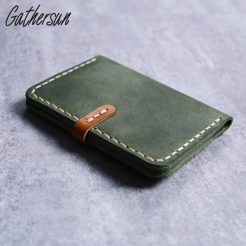 Original handmade cowhide small wallet DIY material bag retro ultra-thin mini leather wallet bank card bag