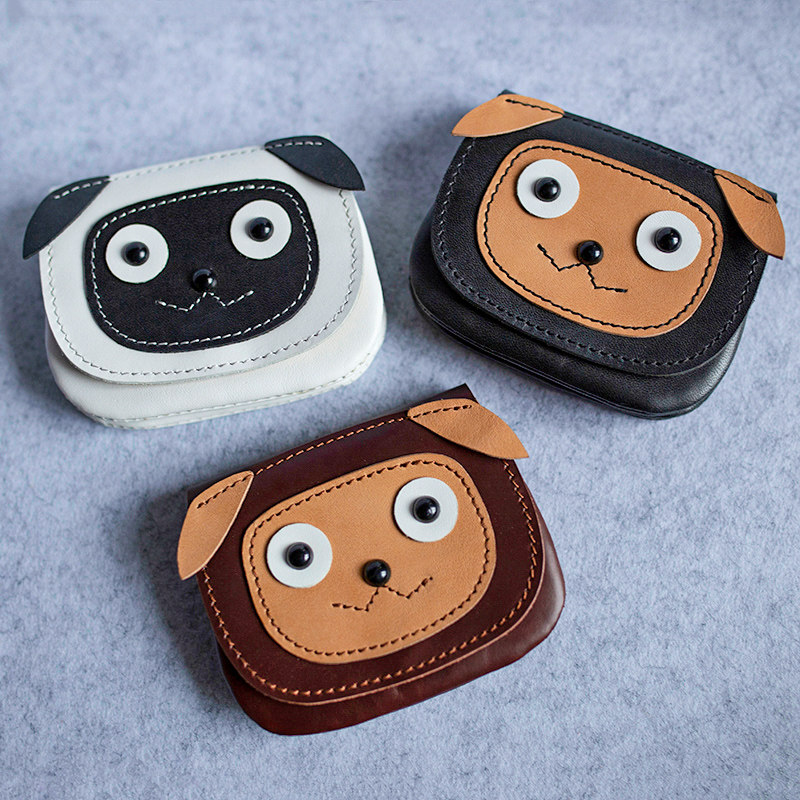 Handmade Head Layer Cow Leather Cute Cartoon Short Money Small Zero Money Bag Genuine Leather Multifunction Couple Card Document Small Bag