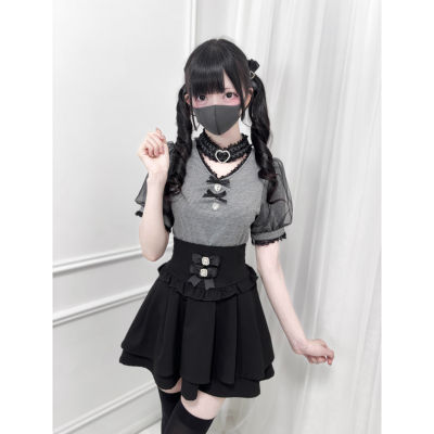 nekura You're Crying Water Diamond Heart Collar V-neck knitted short-sleeved top Mass production type