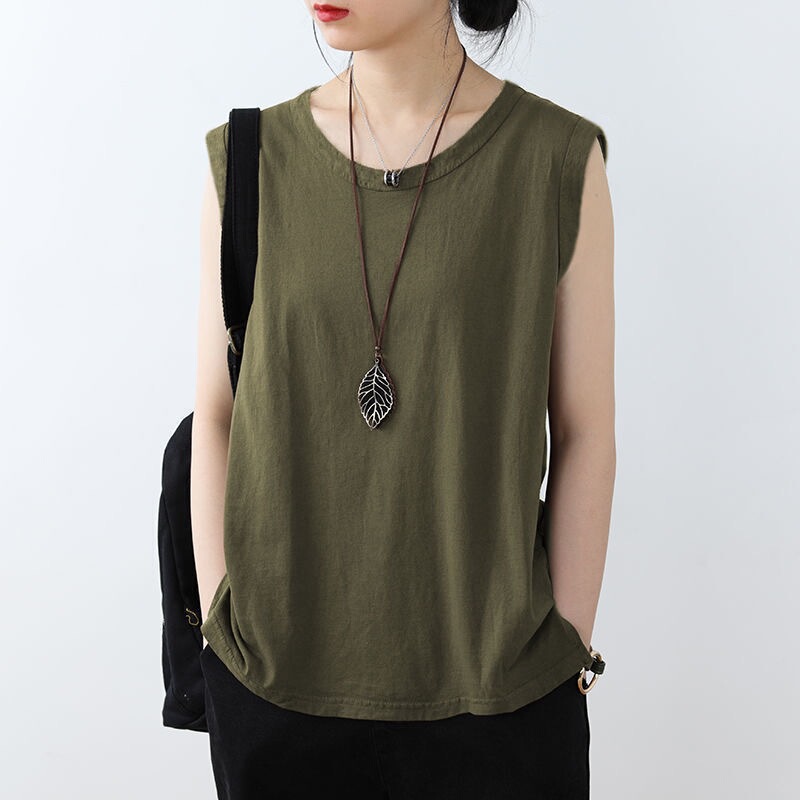 Single/Two-Piece Summer Casual Plus-Size Loose Versatile Slimming Sleeveless Solid Color Camisole for Women