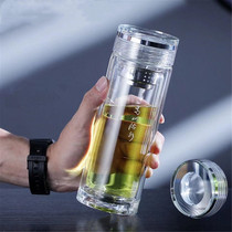 Glass mug portable with hand upscale on-board water glass double layer crystal thermal insulation tea water separation tea filter tea cup