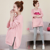 Pregnant Woman Winter Clothing Suit Fashion style sweatshirt autumn winter plus suede thickened blouses winter style 2021 new outwear net red