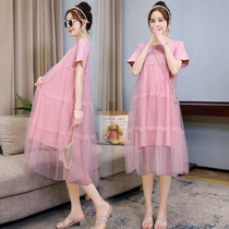 Pregnant Woman Summer Dress Dress Net Red 2022 Suit Summer Thin Summer Mesh Yarn Splicing Skirt Outside of Pregnancy Woman Dress