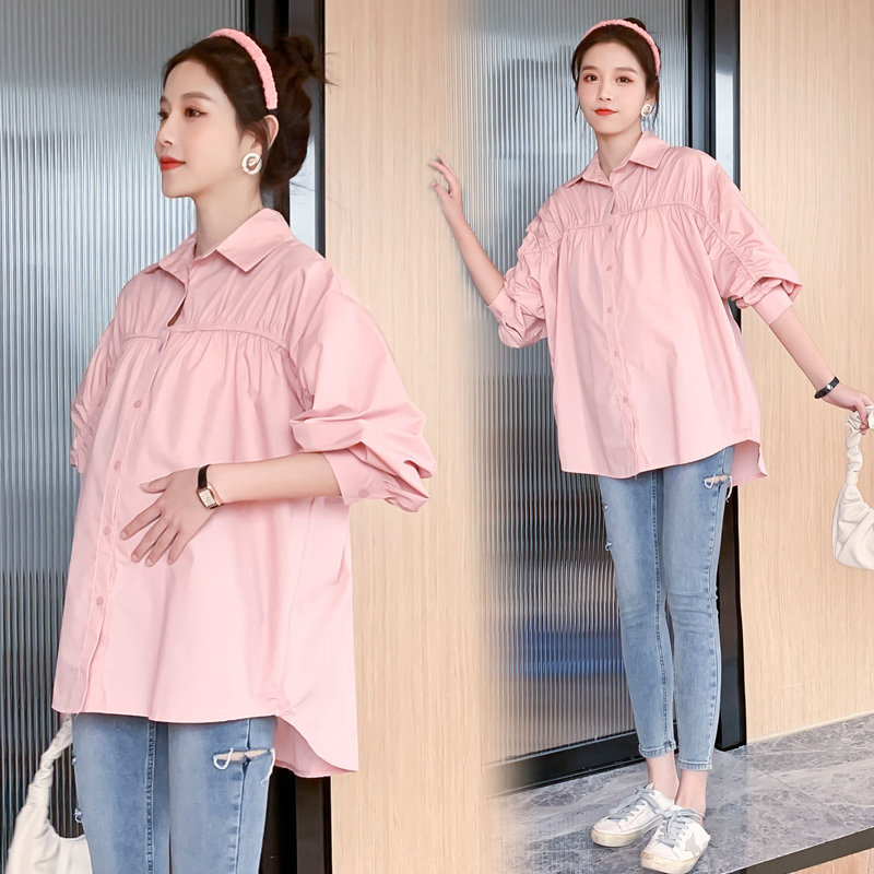 Pregnant spring net red suit fashion 2021 new loose shirt top spring and autumn clothes spring shirt