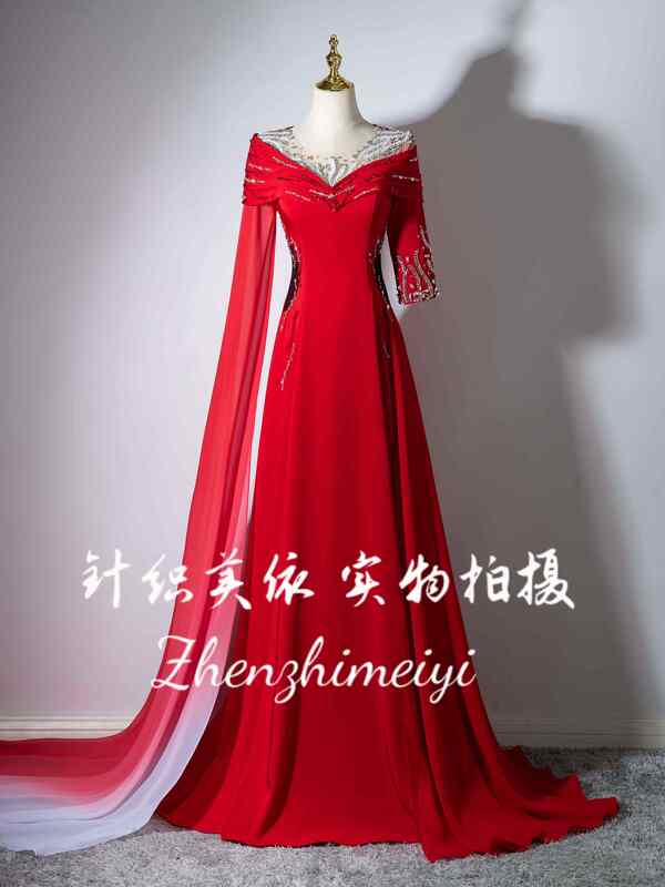 Real Shot of Performance Costumes: Long Solo Dress for Concert Stage, Vocal Performance Exam, A-Line Skirt, Host Outfit Real Shot of Performance Costumes: Long Solo Dress for Concert Stage, Vocal Performance Exam, A-Line Skirt, Host Outfit