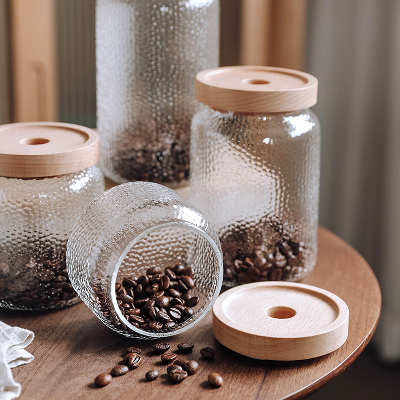 Beech with covered Japanese glass storage tank kitchen grain coffee bean tea sealing tank grain round collection tank