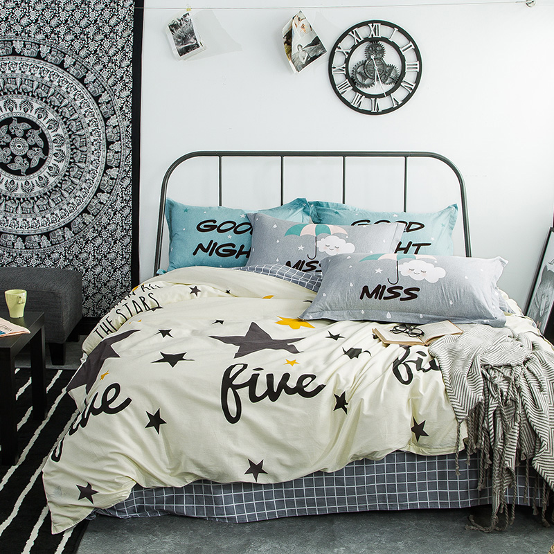 Pure cotton single quilt cover cotton four-piece three-piece student dormitory single double quilt cover 1 2 beds 1 5 beds 1 8 beds