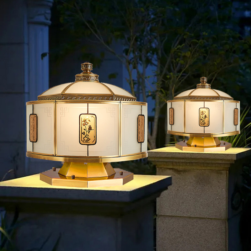 Solar Wall Large Doorway Lamp Villa Full Copper Countryside Pillar OUTDOOR WATERPROOF PATIO DOOR POST-COLUMN HEADLIGHTS