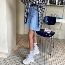 Denim shorts women Summer 2020 New loose pants Net red high waist slim straight tube Hong Kong flavor ins five-point pants tide