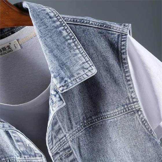 美式水洗蓝工装牛仔马甲男士2025新款坎肩无袖马夹背心摄影师外套