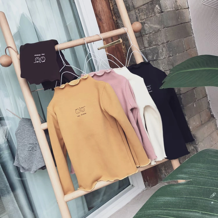 Áo sơ mi nữ đáy dài tay mùa thu đông cộng với áo nhung ấm áp 2018 bé mới từ bi cổ cao trẻ em áo thun thủy triều