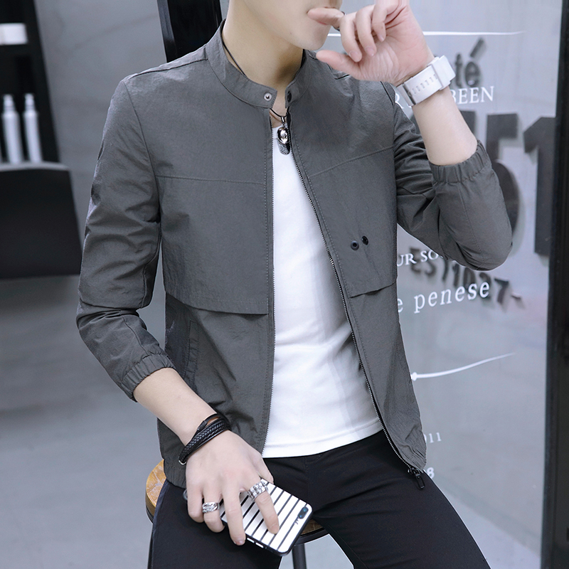 Fashion brand spring and autumn jacket men's Korean version of the trend stand-up collar casual handsome personality wild top thin men's jacket cs