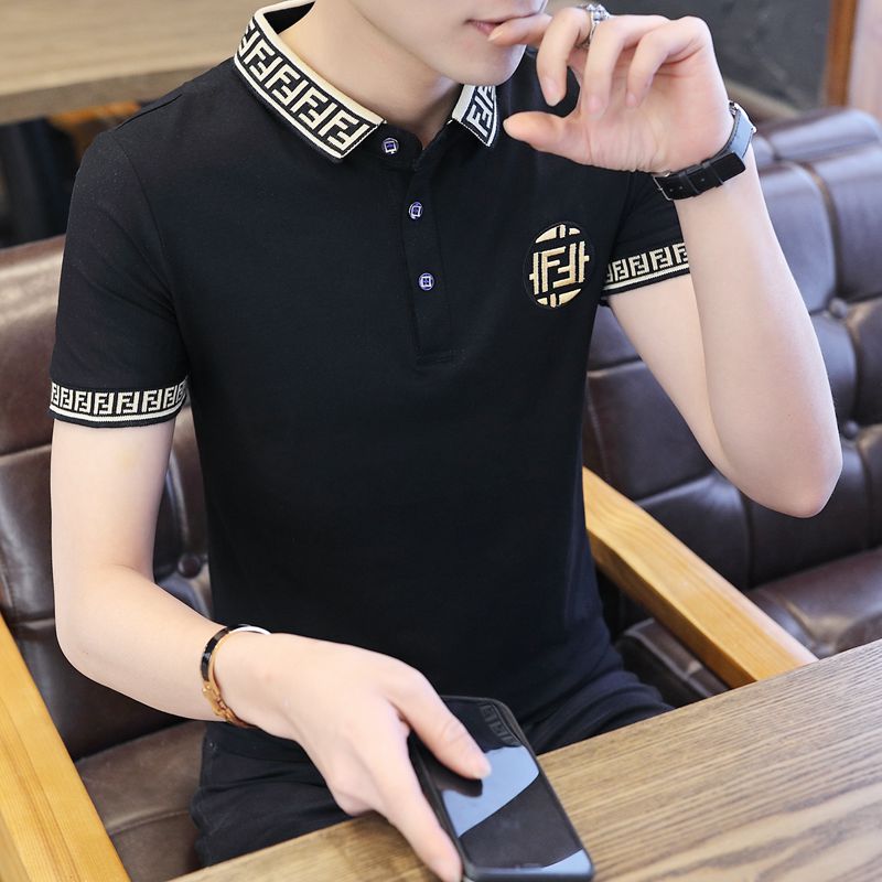 Tide brand summer men's short-sleeved T-shirt Korean version trend handsome cotton embroidered lapel Paul polo shirt top cs