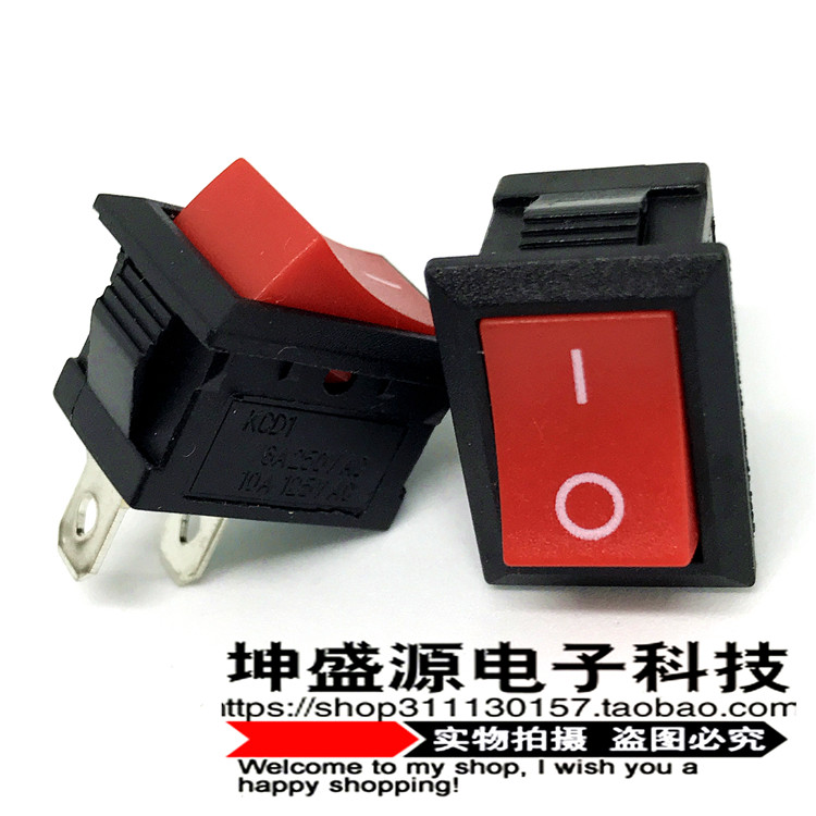 Copper-foot boat-shaped switch power switch 10*15mm KCD11 red 2-pin two-speed boat-shaped rocker switch