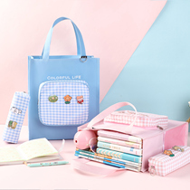 Colorful Checkered bag with large capacity Canvas Handbag Student Remedial remedial class Bag Large Tutorial Bag