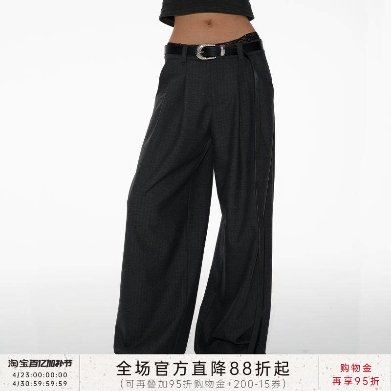 Jcaesar Suit Pants Herringbone Double-Pleated Trousers, Drapedy Casual Straight-Leg Wide-Leg Women Series