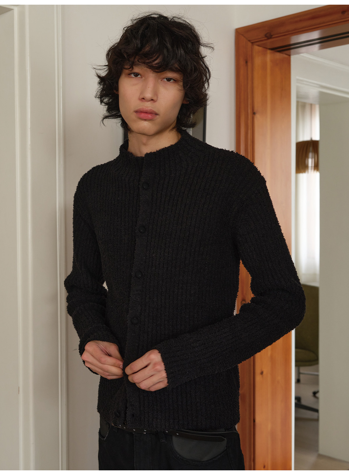 JCAESAR Ribbed Slim-Fit Black Cardigan