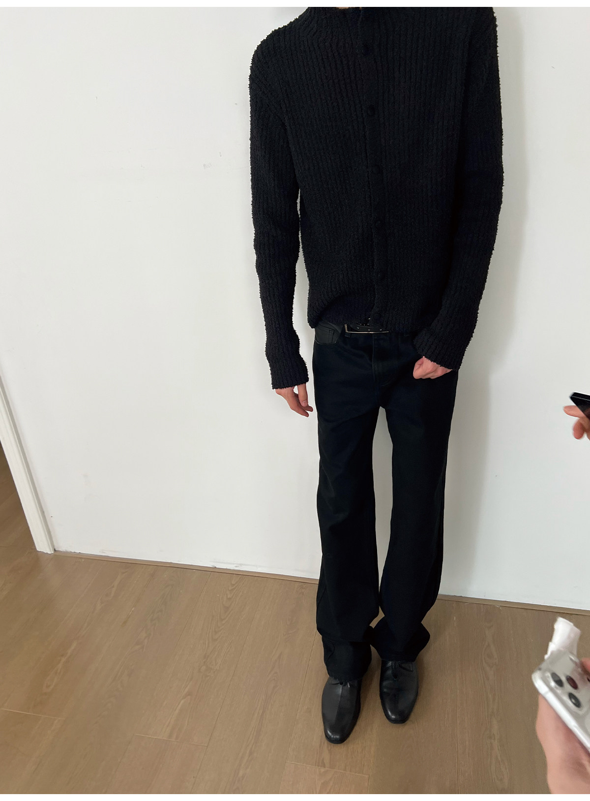 JCAESAR Ribbed Slim-Fit Black Cardigan