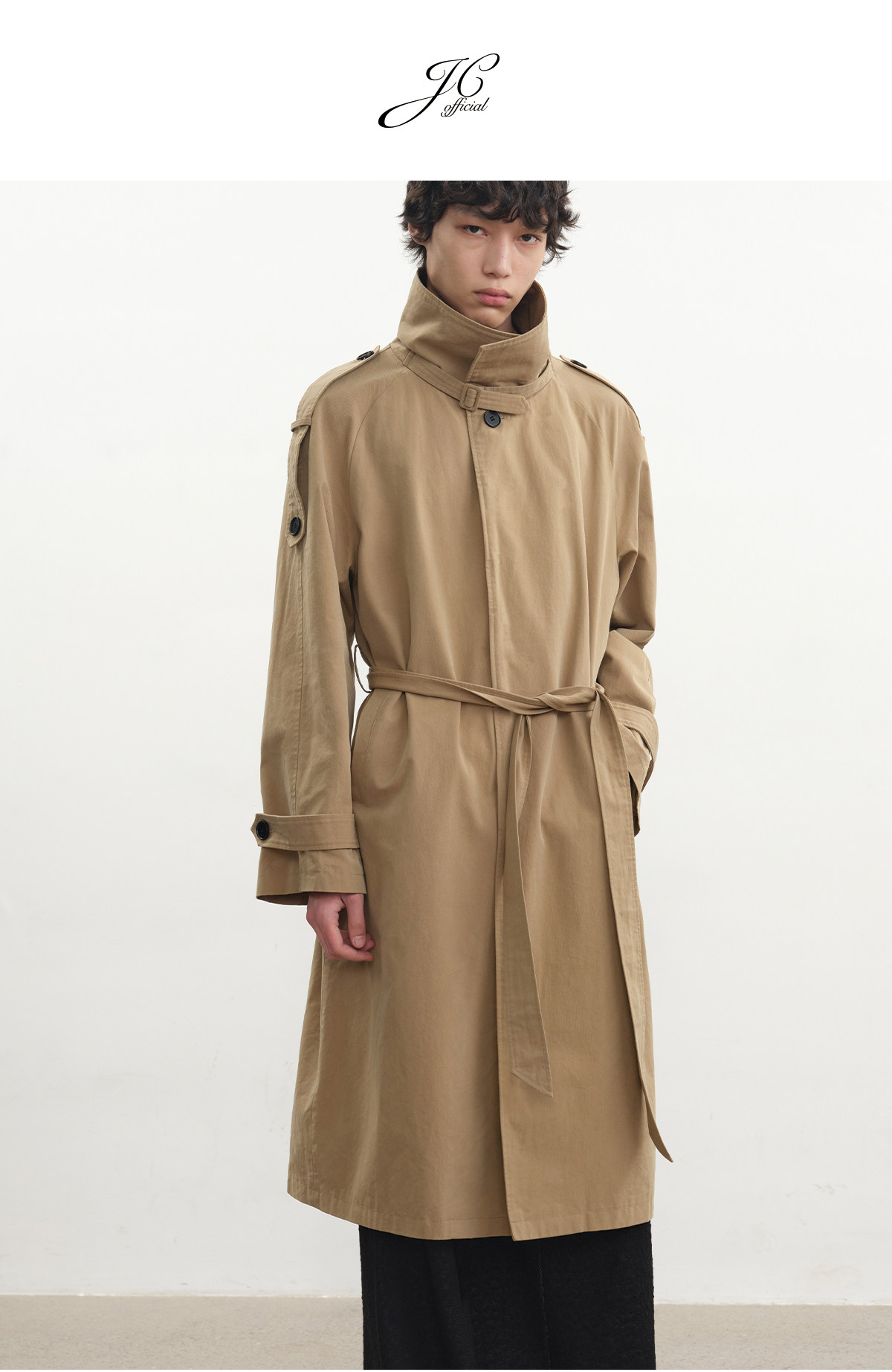 JCAESAR Khaki Belted Trench Coat