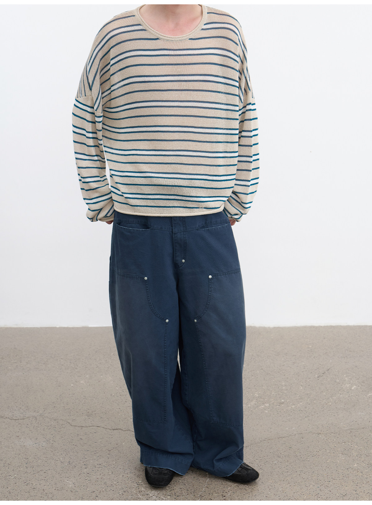 JCAESAR Blue Washed Distressed Logger Pants