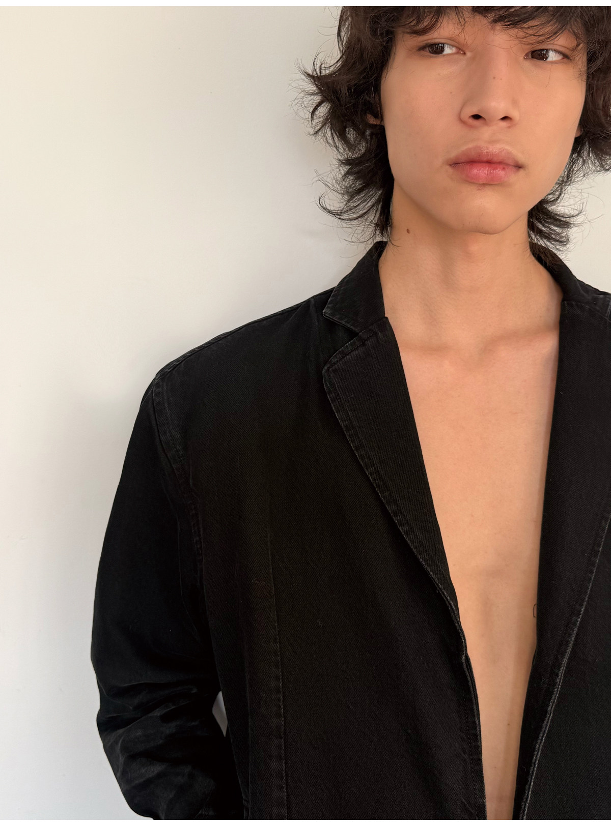 JCAESAR Honeycomb-Washed Black Denim Coat