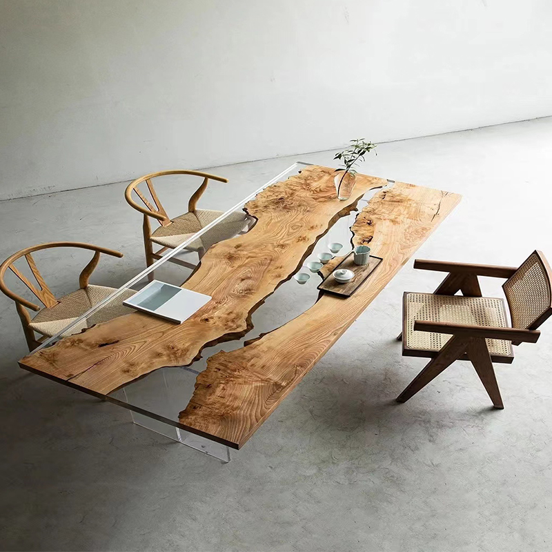 Epoxy resin river table solid wood large board walnut rosewood household log tea table dining table tea table book desktop
