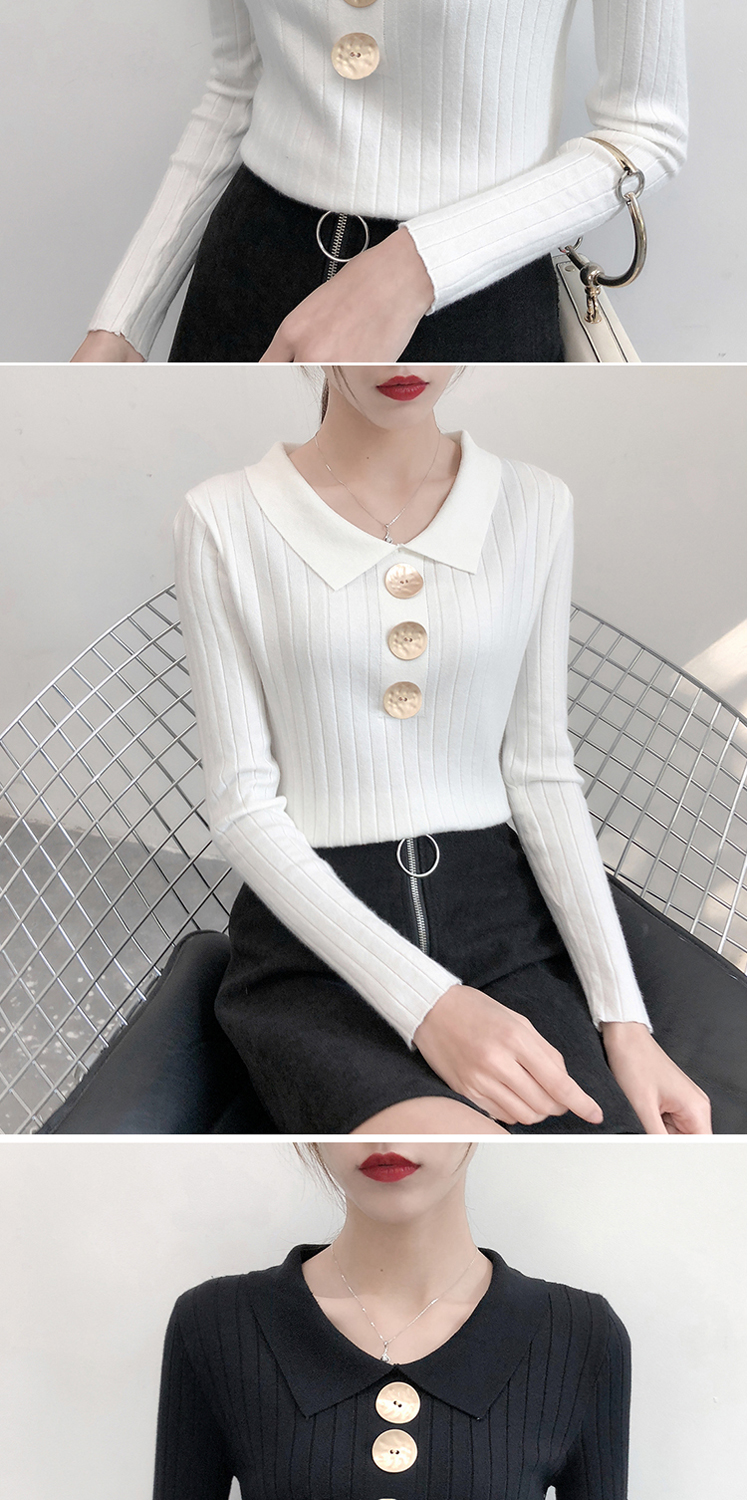 Áo sơ mi nữ đáy dài tay sang trọng áo sơ mi thu đông thời trang Hàn Quốc khí chất áo len có hương vị Hồng Kông áo len màu thủy triều tinh khiết áo gile len