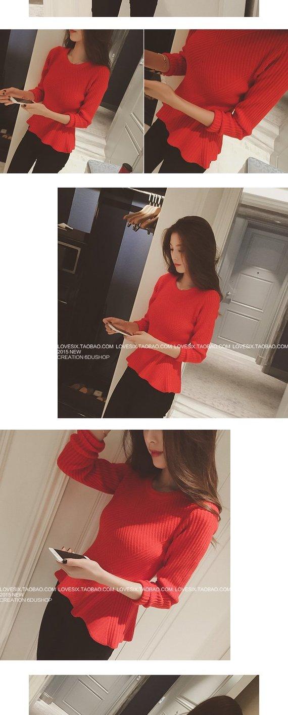 Mùa thu Ruffled Hem Eo Dây đeo Đầm Áo Sơ mi Váy Nhỏ Nhỏ Áo len dài tay Áo len áo cardigan nữ