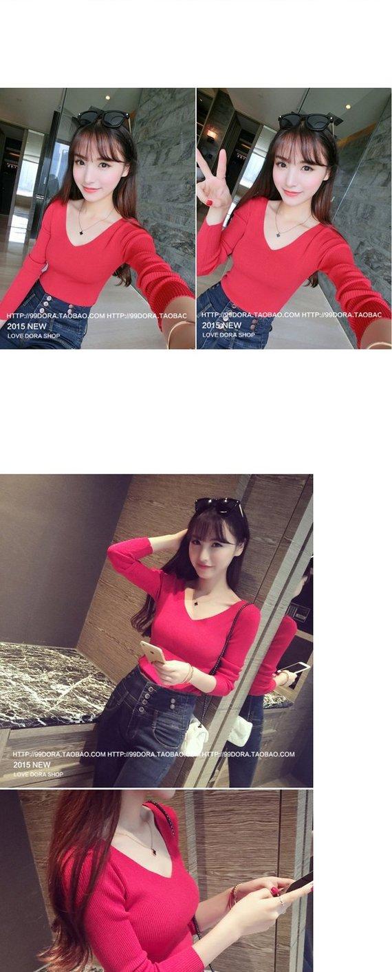 Mùa thu đông phiên bản Hàn Quốc của chiếc áo len cổ chữ v tự luyện gợi cảm ao len