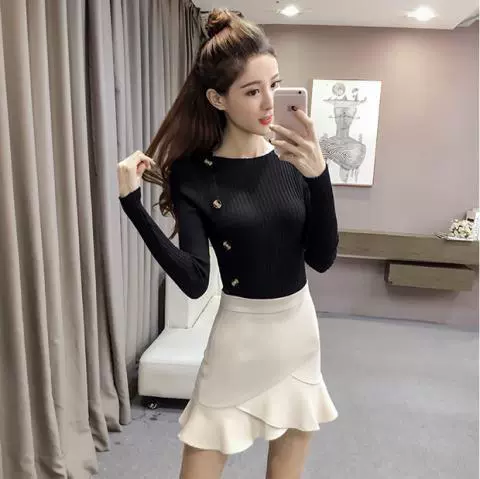 Mùa thu 2018 phiên bản Hàn Quốc mới của áo len dài tay thon gọn thời trang nữ áo len cổ tròn giản dị