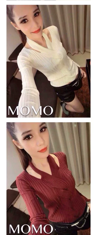 Áo thun nữ tay dài mùa xuân và thu đông 2017 mới dành cho nữ mùa thu đông mẫu áo sơ mi nữ Áo len mỏng dệt kim chạm đáy áo phông trắng
