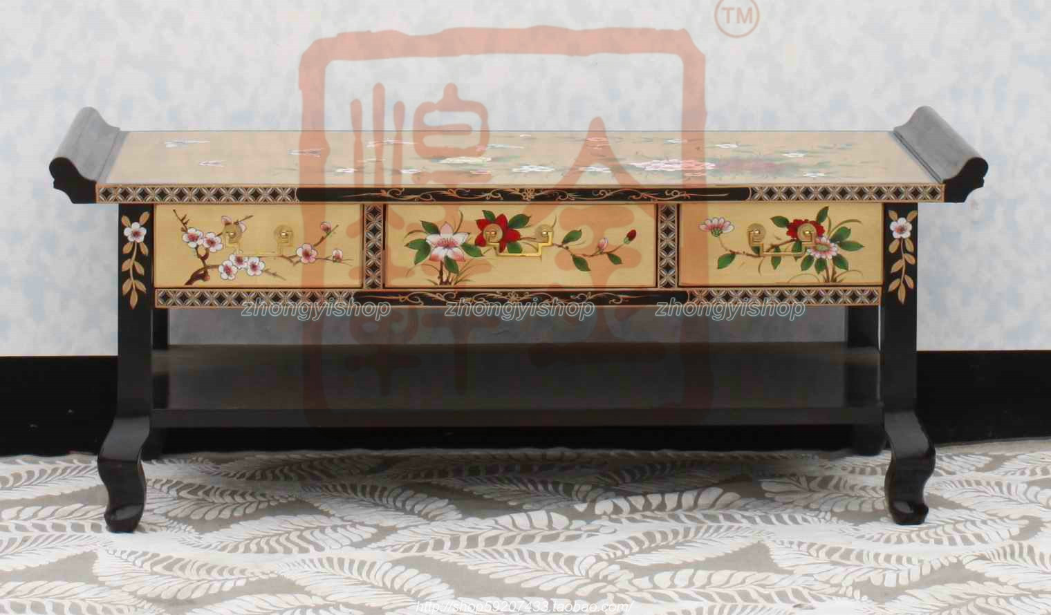 New Chinese furniture gold foil hand-painted porch table three-drawer porch cabinet display cabinet locker porch porch table