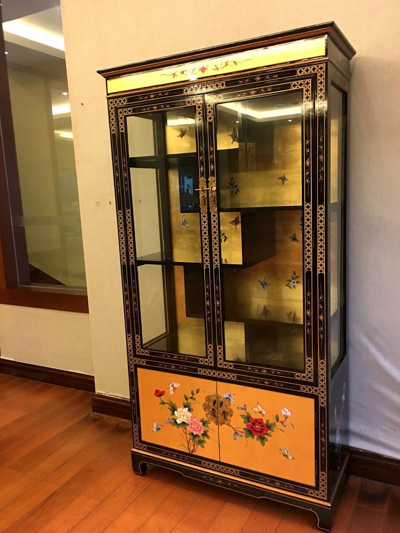 New Chinese classical furniture gold leaf furniture furniture hand-painted furniture glass cabinet dining cabinet display cabinet wine cabinet NL225