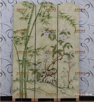 Chinese furniture hand-painted furniture hand-painted foreign flowers green bamboo three-piece screen folding screen art screen N6970