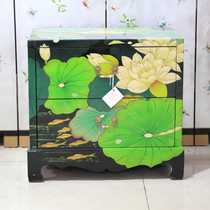 Color furniture hand-painted pattern bedside table two drawers cabinet side corner phone a few lotus pattern storage cabinet storage cabinet