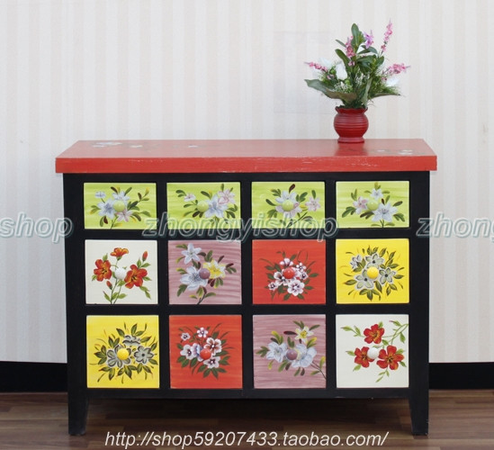 European-style furniture hand-painted furniture color furniture colorful furniture color floor cabinet twelve-drawer cabinet storage cabinet display cabinet