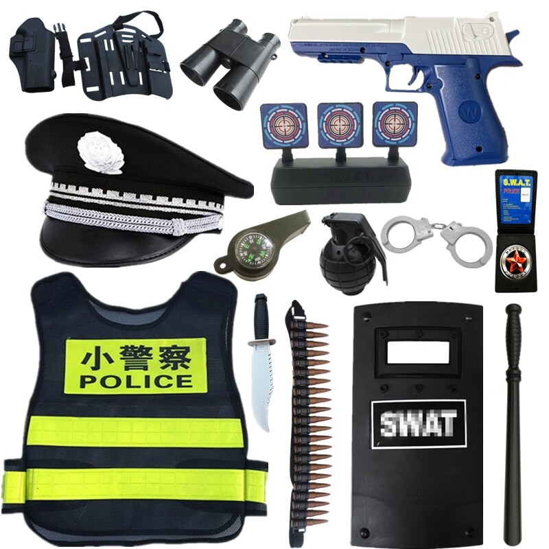 Children's police uniform small police clothes hat police toy equipment boy police officer small traffic police full set toy gun