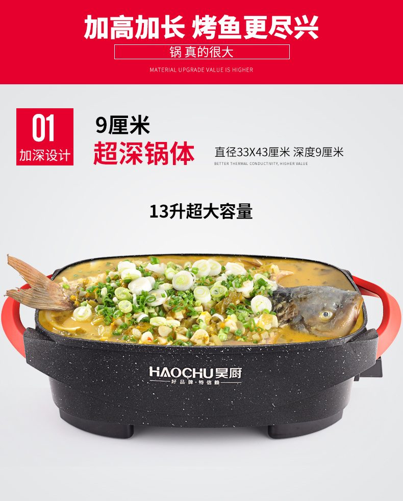 Hao Chefs Electric Hot Pot Electric Oven Multifunction Roast Meat Domestic Plug-in Electric Smoke-free Grilled Meat Pan Grilled Fish Oven Paper Bag Fish