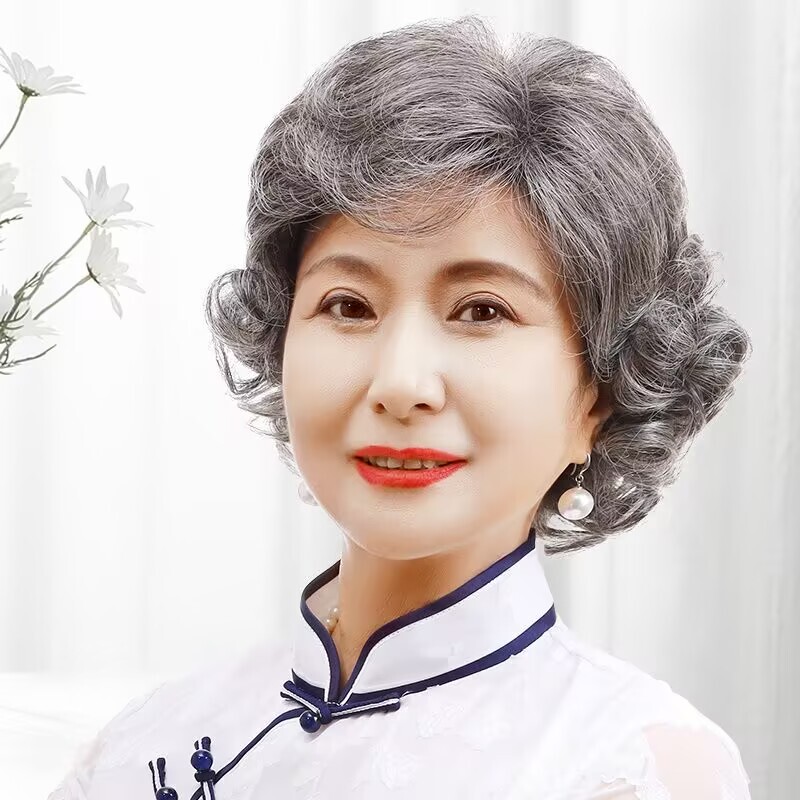 Wig for Women with Short Gray Hair, Grandma Wig for Middle-Aged and Elderly Women, Props for Old Ladies, Curly Hair for Elderly Women, Full Head of Gray Hair for Mother-In-Law