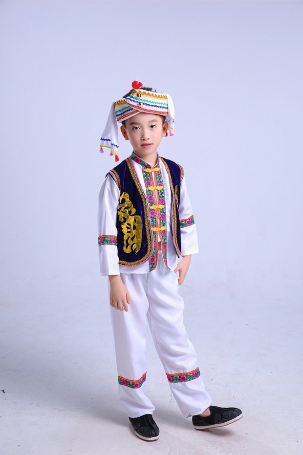 Trang phục múa trẻ em Bai trang phục thiểu số Trang phục biểu diễn múa Zhuang quần áo bé trai và bé gái cucurbit trang phục lụa bộ noel cho bé