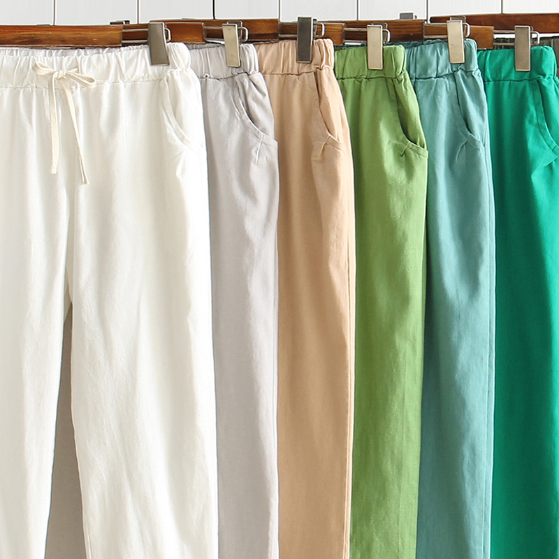 Spring and Summer Cotton and Linen Pants for Women 2026 New Korean Style Loose Casual Linen Cropped Pants Slimming Tapered Harem Pants Trendy