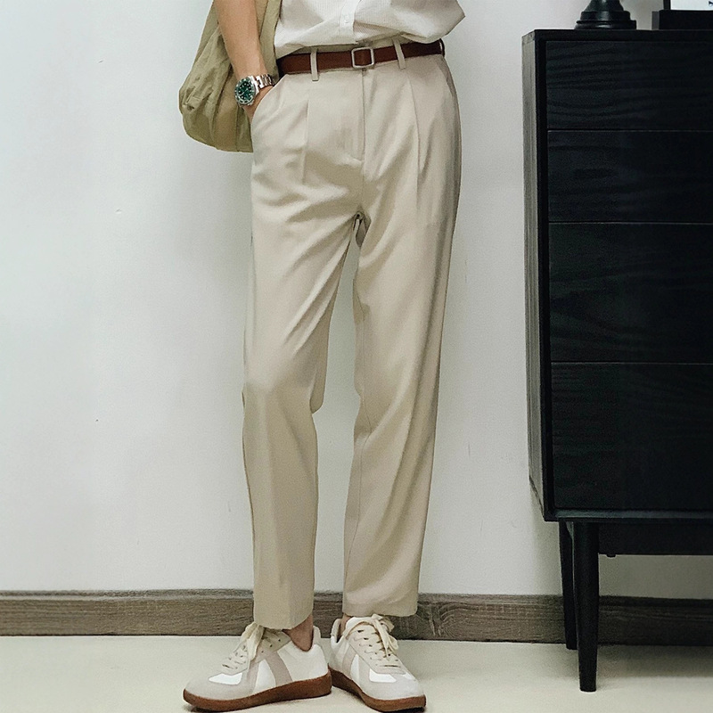 Hong Kong Trendy Brand Men's Drapey Trousers, Slightly Tapered, Loose Fit, Korean Style, Stylish Casual Pants, Solid Color, High-End Feel