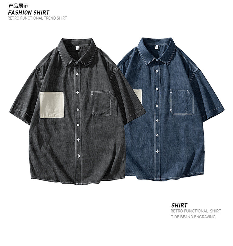 Джинсовая рубашка nasa联名牛仔衬衫夏季男款潮牌短袖衬衣青少年宽松休闲工装薄外套 OTHER