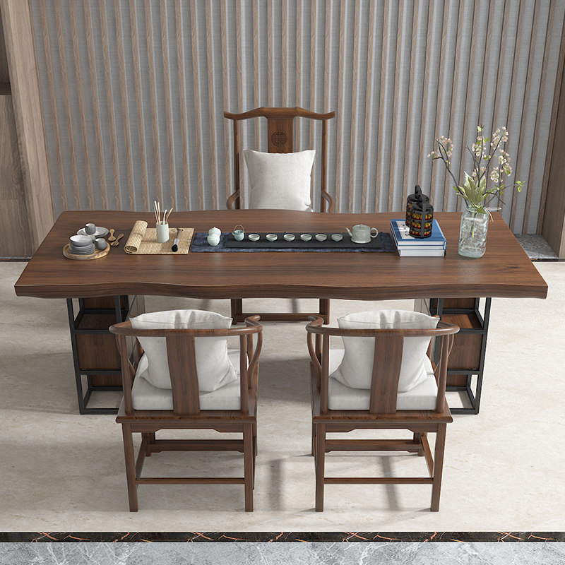 New Chinese style log large board solid wood Zen tea table and chair combination simple Kung Fu tea table home drinking tea table coffee table