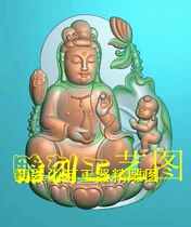 Lotus seat Guanyin sends son Guanyin side face Guanyin Essence Sculpture Picture JDP Grey photo BMP white jade relief map