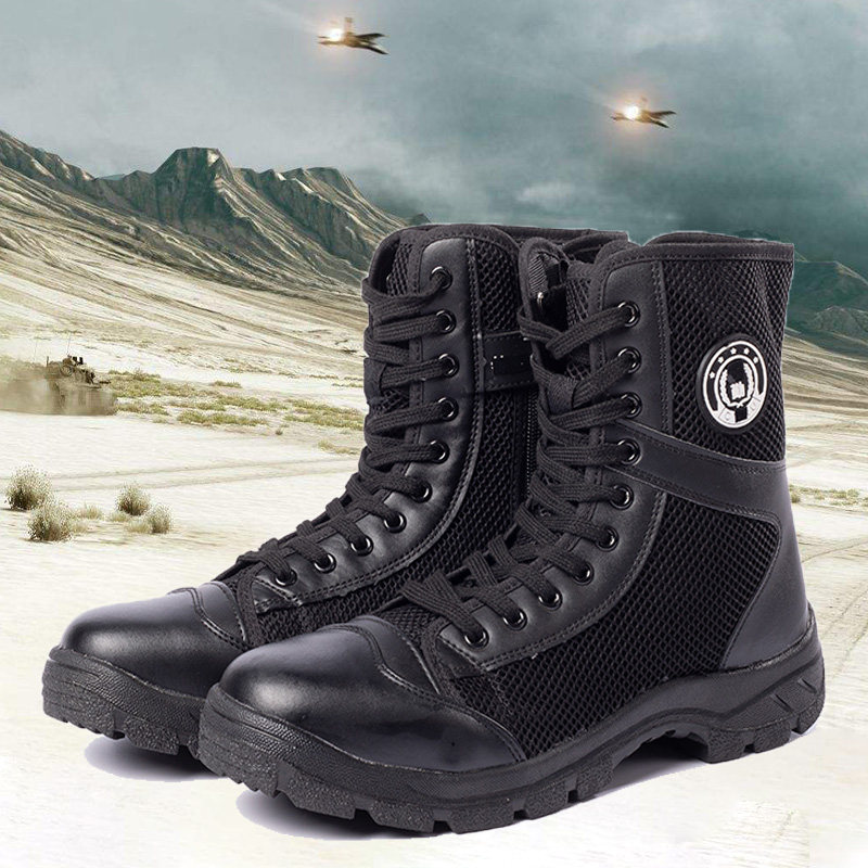 Special Handling Tactics High Waist Spring Summer Net Face Land War Outdoor Security Shoes High Cylinder Combat Training Shoes On Duty Boots Canvas Security Shoes