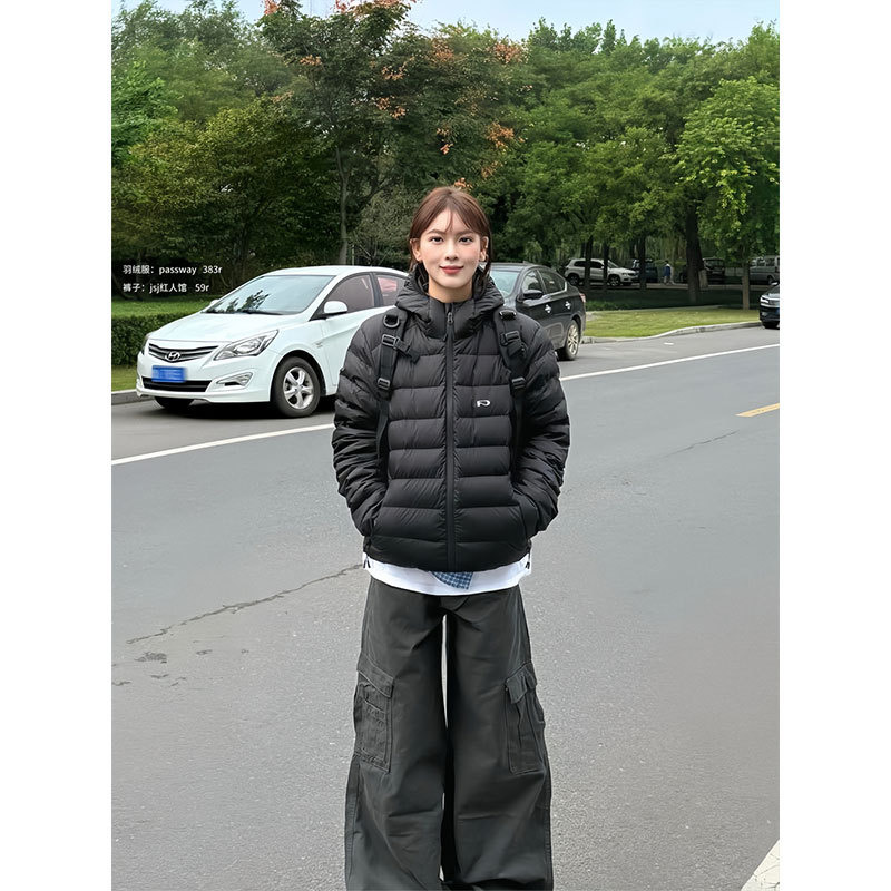 Trendy Brand Zippered Long-Sleeve Cotton Jacket Casual Black Warm Coat for Women Autumn and Winter Loose Youthful Fashion Hooded Top Trendy Brand Zippered Long-Sleeve Cotton Jacket Casual Black Warm Coat for Women Autumn and Winter Loose Youthful Fashion Hooded Top